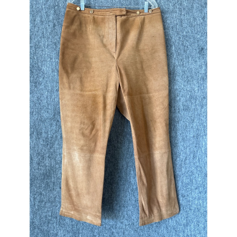 Vintage Tan Suede Leather Pants High Waisted Straight Leg Gold Button Tan 33x29